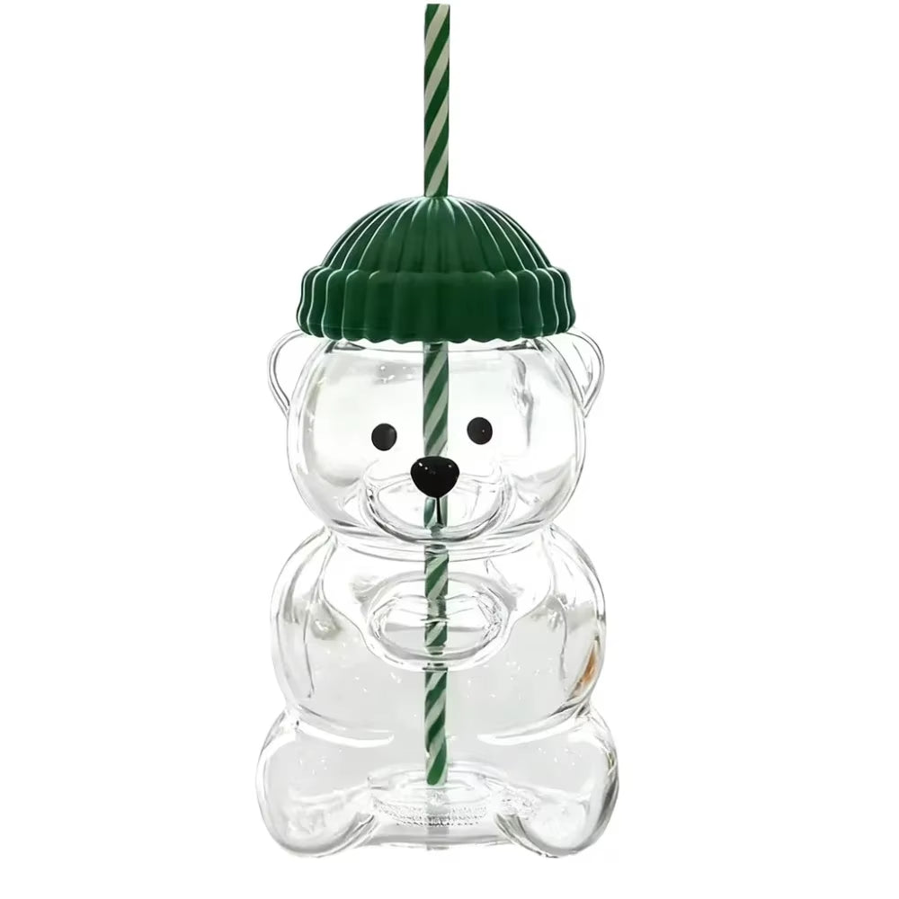 Bear Straw Cup, Cute Straw Cups Glass, Honey Bear Cup with Straws, Cute Mugs for Coffee Drinks 20Oz