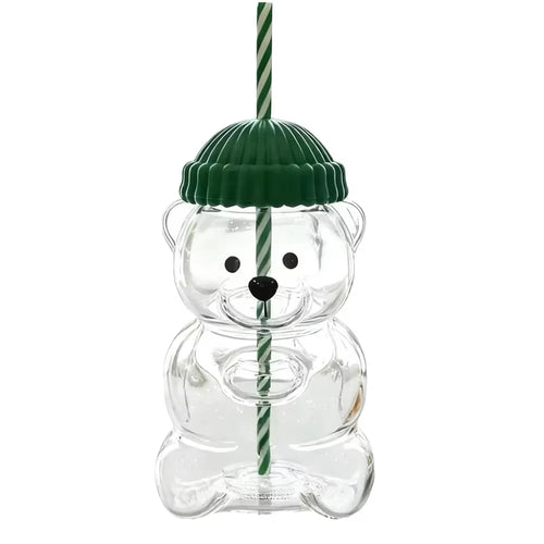 Bear Straw Cup, Cute Straw Cups Glass, Honey Bear Cup with Straws, Cute Mugs for Coffee Drinks 20Oz