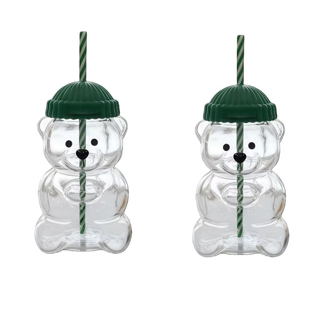 Bear Straw Cup, Cute Straw Cups Glass, Honey Bear Cup with Straws, Cute Mugs for Coffee Drinks 20Oz